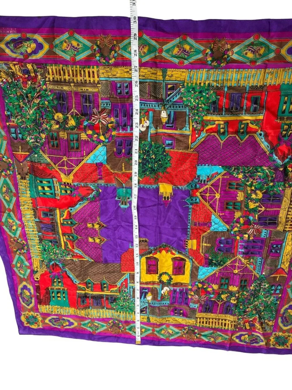 Oscar De La Renta Studio 100% Silk Christmas Village Scarf Multicolor vintage